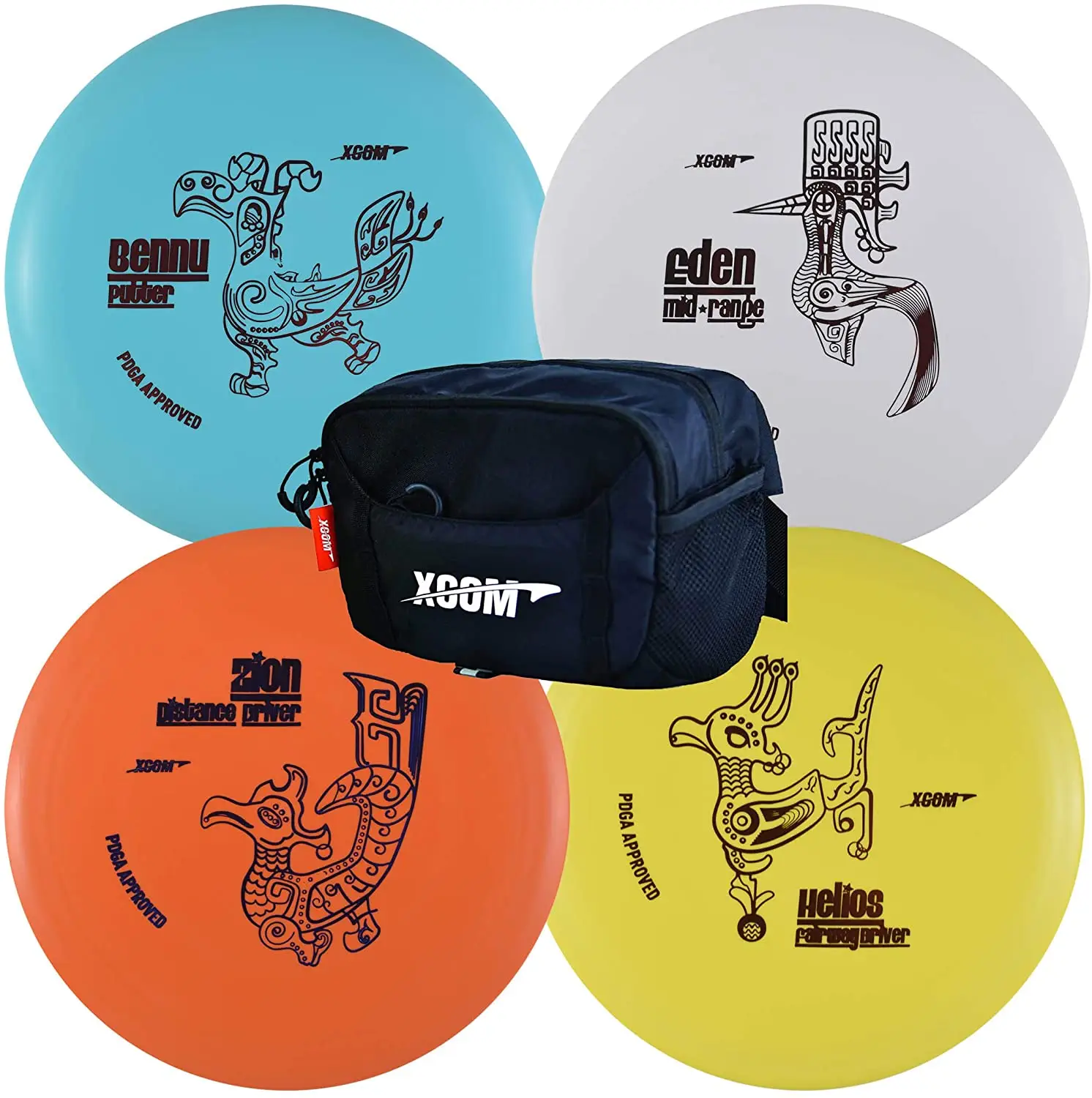 X-Com Disc Golf Beginner Starter Set with 4 Discs and Easy to Carry Bag